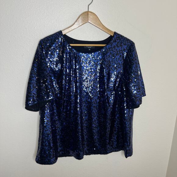 New Look Inspire Blue Black Sequin Top UK 20, US 16 - Picture 1 of 9
